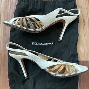 Dolce & Gabbana White and Brown Animal Print Women's Heels